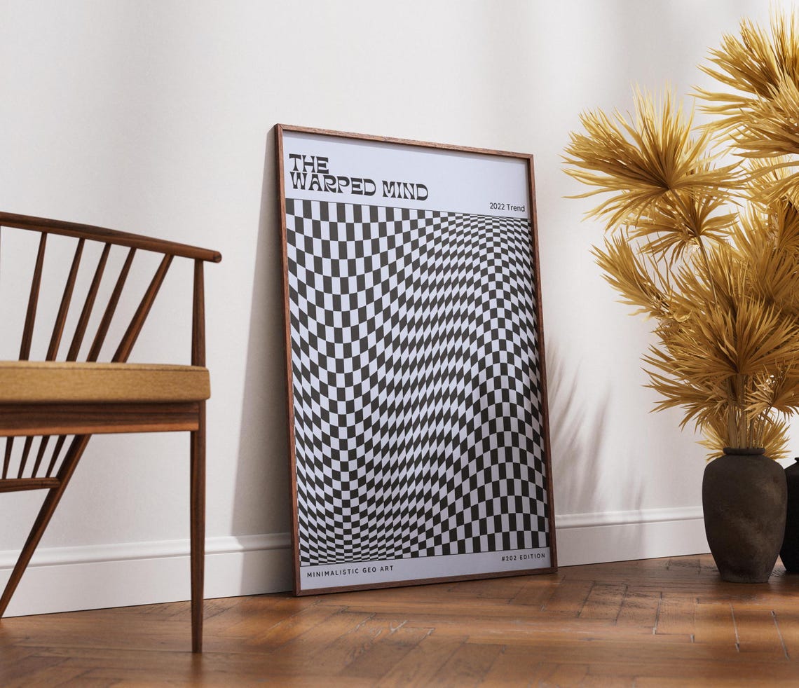 The Warped Mind Black and White Optical Illusion Geo Art Poster - Image 2