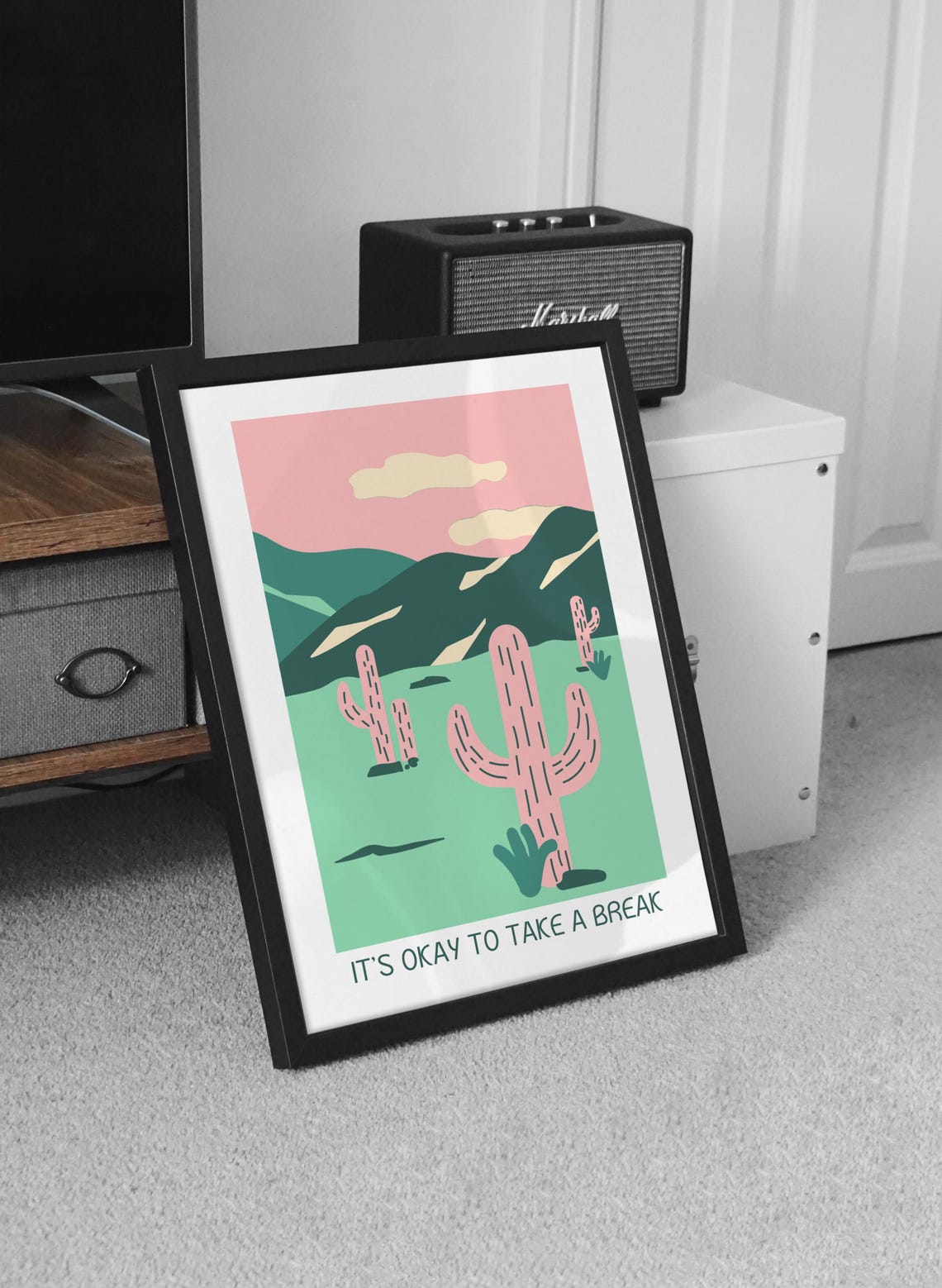 It's Okay to Take a Break Pink Desert Cactus Relaxation Poster - Image 4