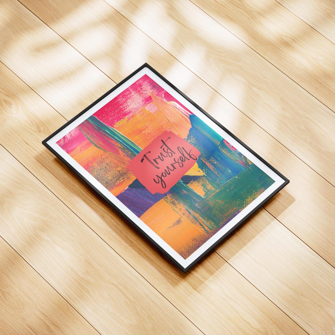 Trust Yourself Abstract Painted Quote Poster Bold Orange Red Teal Art - Image 3