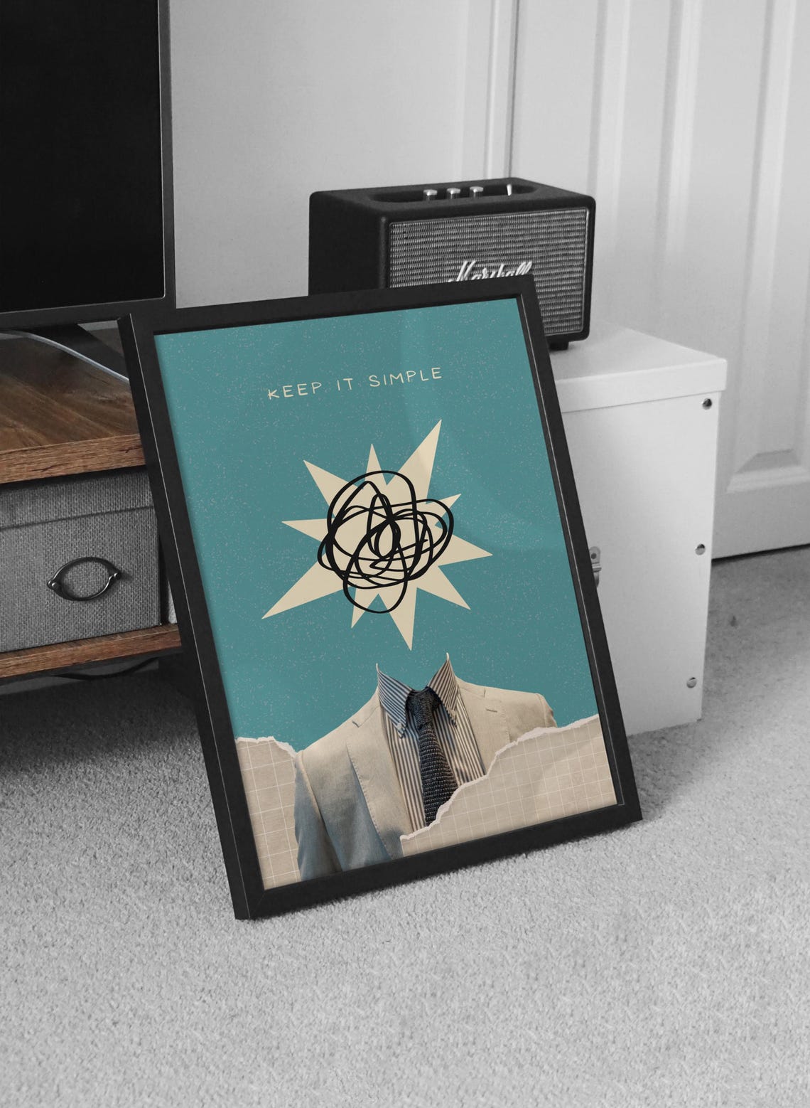 Keep It Simple Motivational Surreal Office Worker Collage Poster - Image 4
