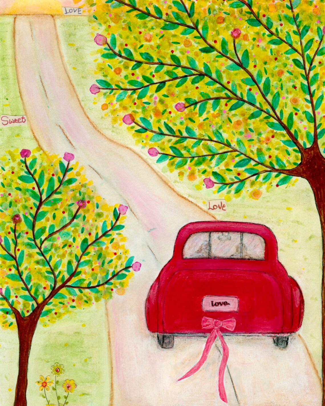 Wedding Honeymoon Open Road Mixed Media Art Print