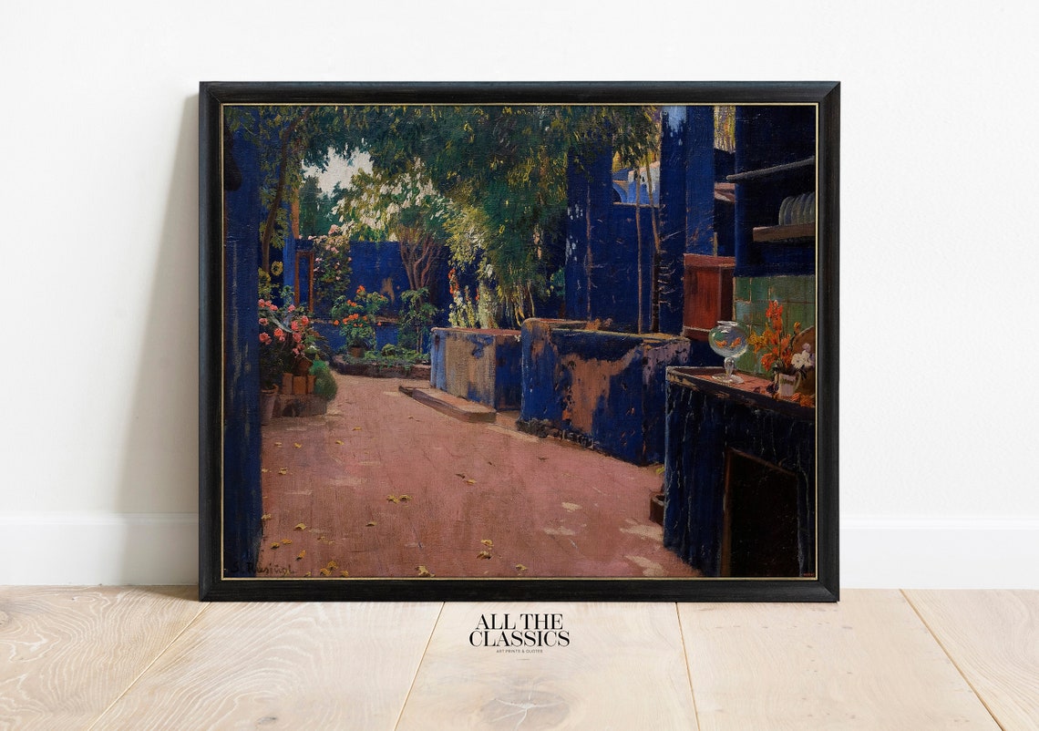 Vintage Art Print Wall Art Rustic Spanish Courtyard Vibrant Bold Blue Blue Courtyard Santiago Rusiol - Image 3