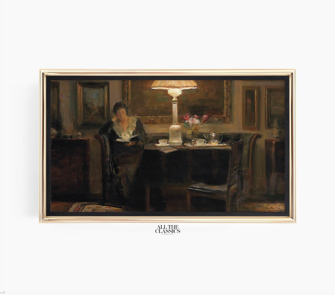 Moody Female Portrait by Lamplight, Vintage Art Print - Image 3