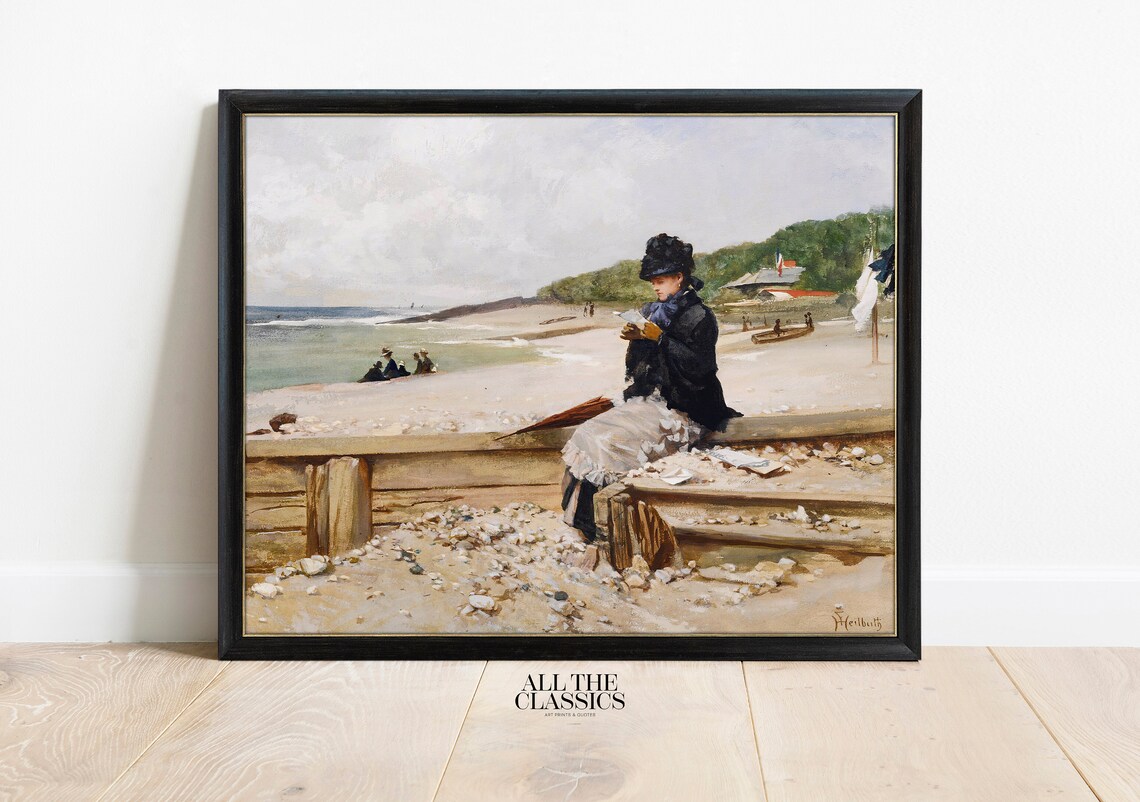 Ferdinand Heilbuth Woman Reading At The Seashore Beach Scene Art Poster - Image 3