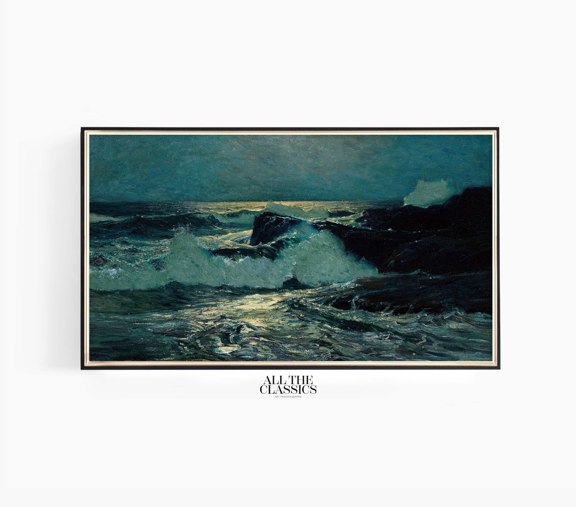 Early Moonrise Moonlit Seascape Rocky Coast Ocean Nocturne Poster