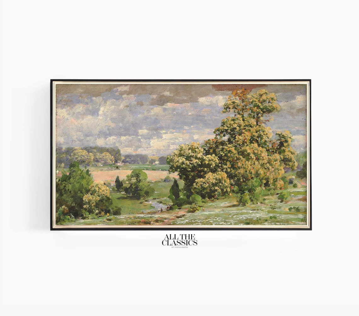 Majestic Big Trees Under Cloudy Sky Impressionist Landscape Poster