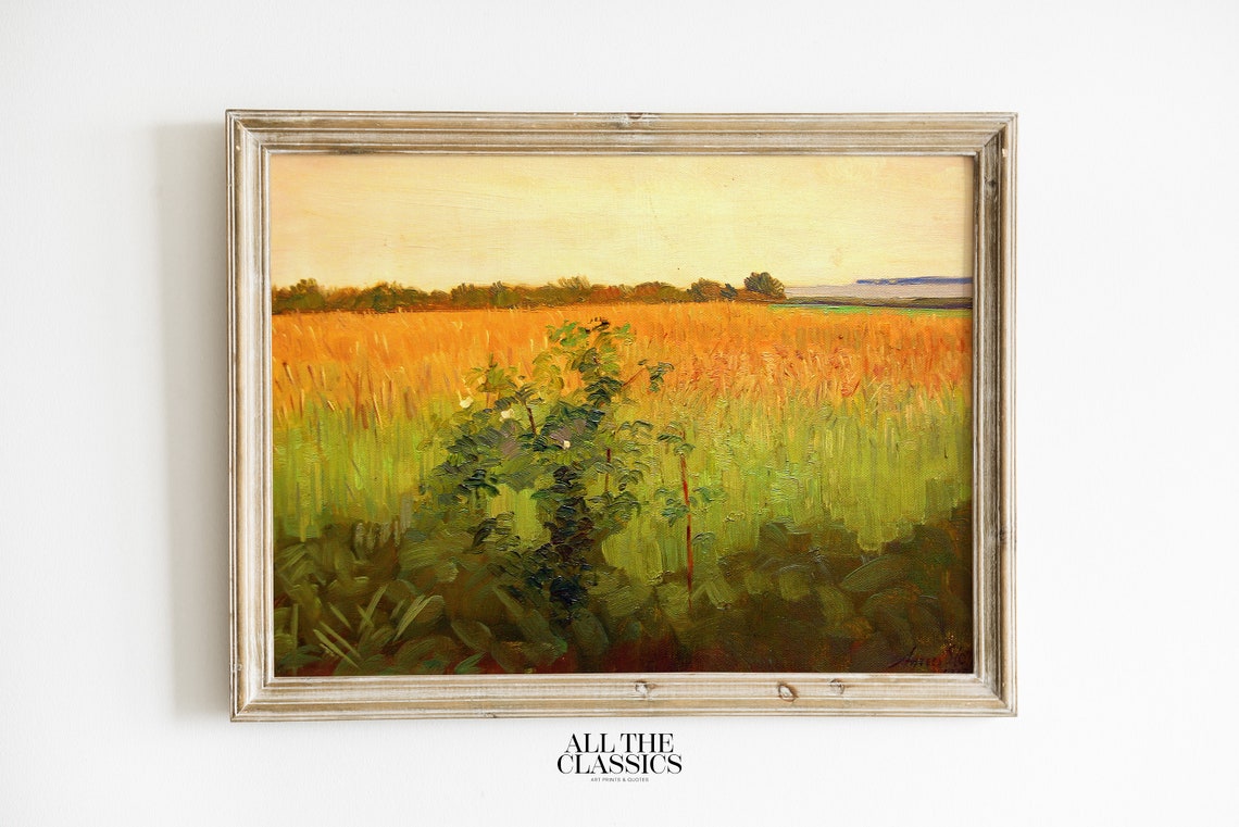 Golden Wheat Field Glowing at Sunset Impressionist Art Poster
