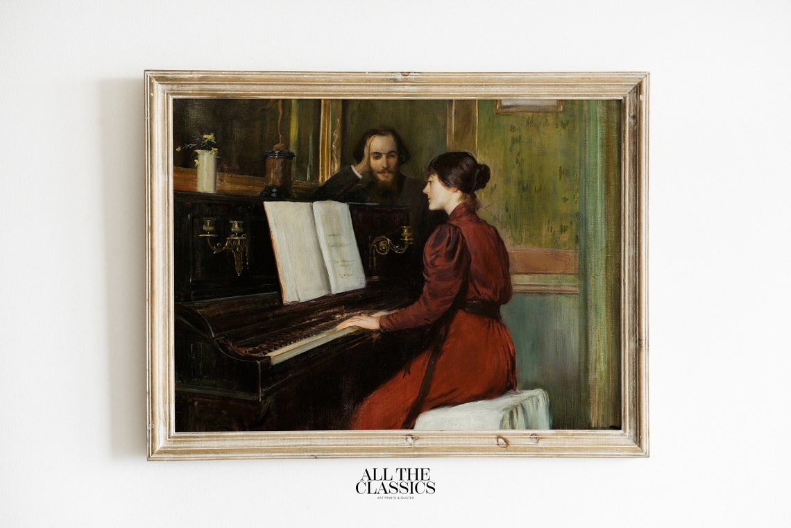 Santiago Rusinol A Romance Woman At Piano Candlelit Interior Poster