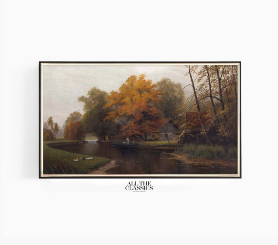 Frame Tv Art Vintage Art Wall Art Rustic Dramatic Moody Fall Landscape Autumn By The Water Ludvk Bartk