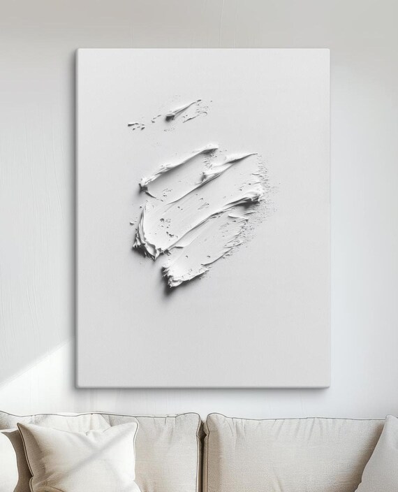 Minimalist White Textured Art Modern Abstract Palette Knife Painting Ready To Hang Unique Contemporary Wall Decor For Interiors