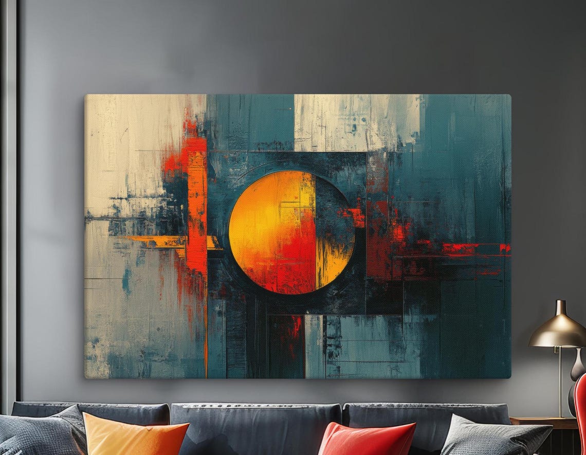 Modern Abstract Geometric Art Pictures Bold Circular Design Contemporary Wall Art Decor For Home Ready To Hang