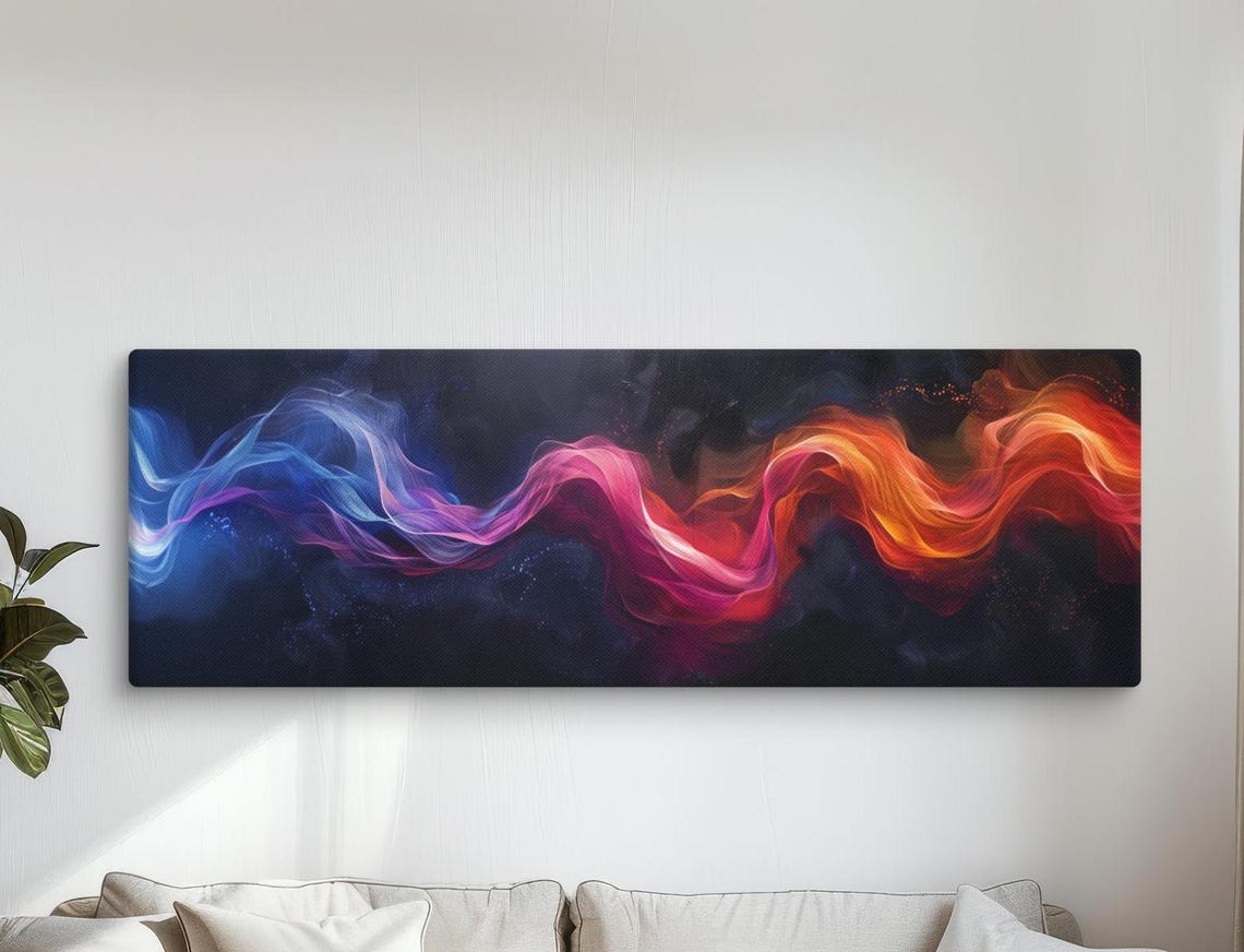 Vibrant Abstract Smoke Wave Panoramic Flowing Color Gradient Wall Art