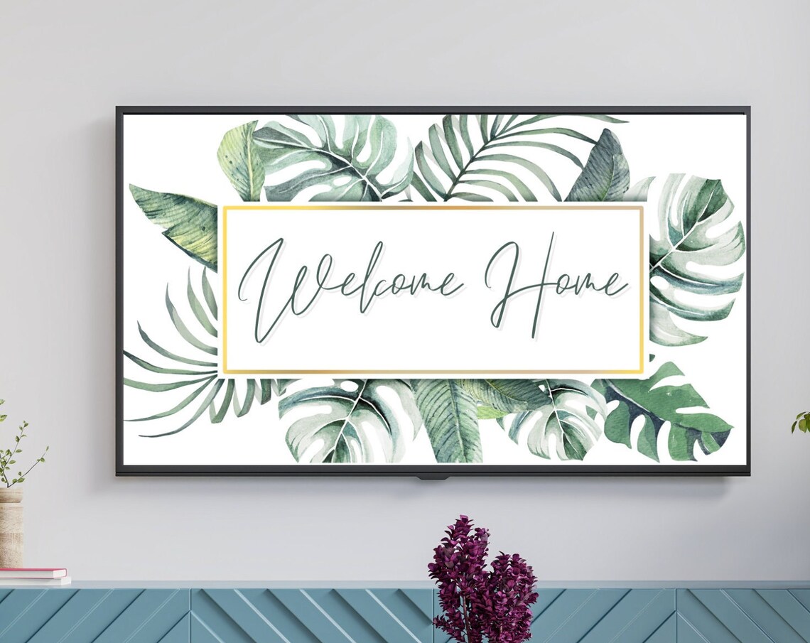 Welcome Home Monstera Leaves Tropical Botanical Frame TV Art Print - Image 4