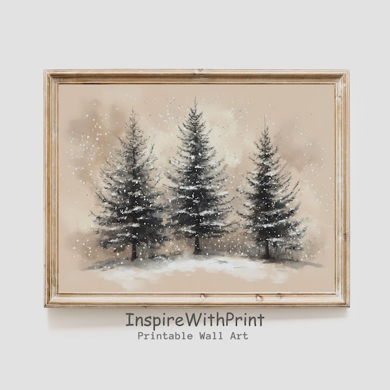 Snowy Pine Trees Soft Neutral Watercolor Winter Forest Poster