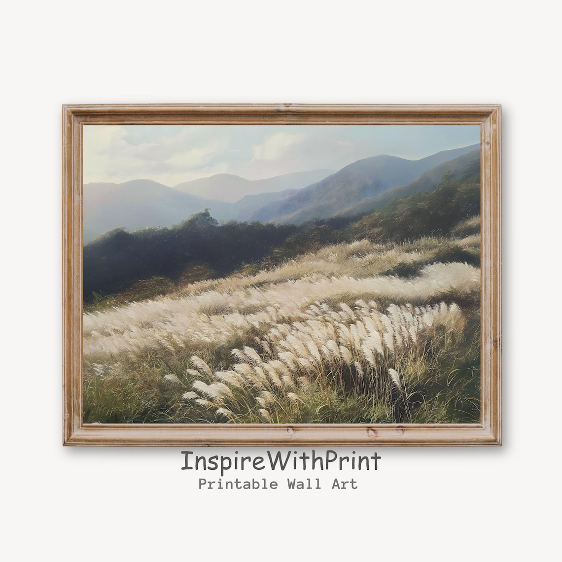 Pampas Grass Meadow Mountain Landscape Neutral Nature Poster