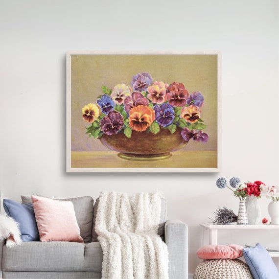 Vintage Flower Still Life Pastel Flowers Wall Art Colorful Floral Print Pansy Moody