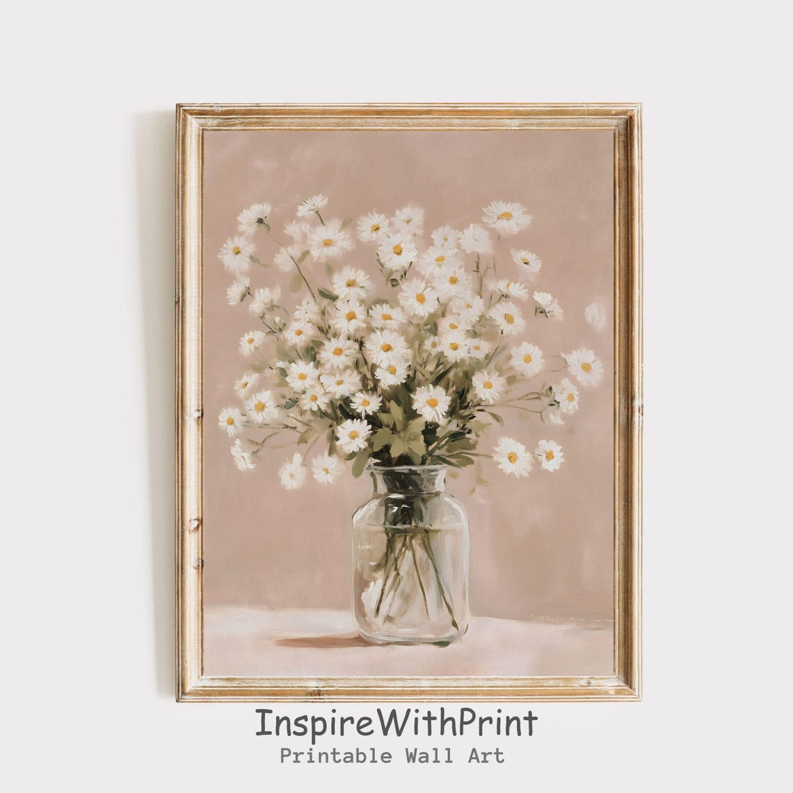 Chamomile Daisy Bouquet Oil Painting Neutral Cottage Floral Art Poster
