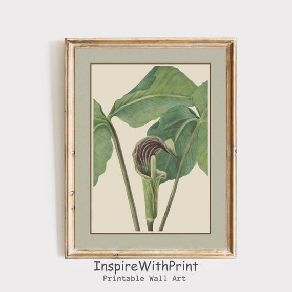 Vintage Floral Botanical Print Moody Painting Green Art Spring Wall Cottage Core