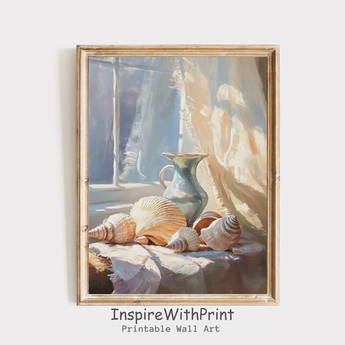 Sunlit Seashell Still Life by the Coastal Window Vintage Art Print