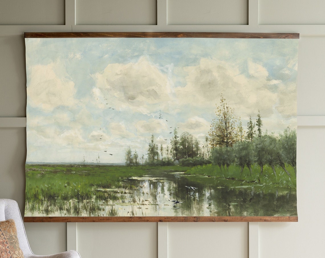 Large Vintage Lake Study Wall Art Coastland Scene Water Study Vintage Art Tapestry Framed Hanging 200 - Image 3