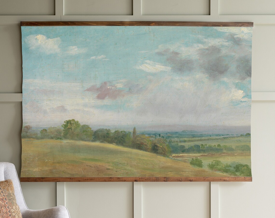 Vintage Pastoral Meadow Landscape Soft Blue Sky Countryside Poster - Image 3
