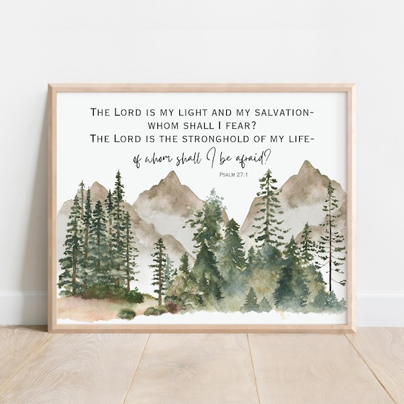 Psalm 27 1 Whom Shall I Fear Scripture Mountain Pines Watercolor Print