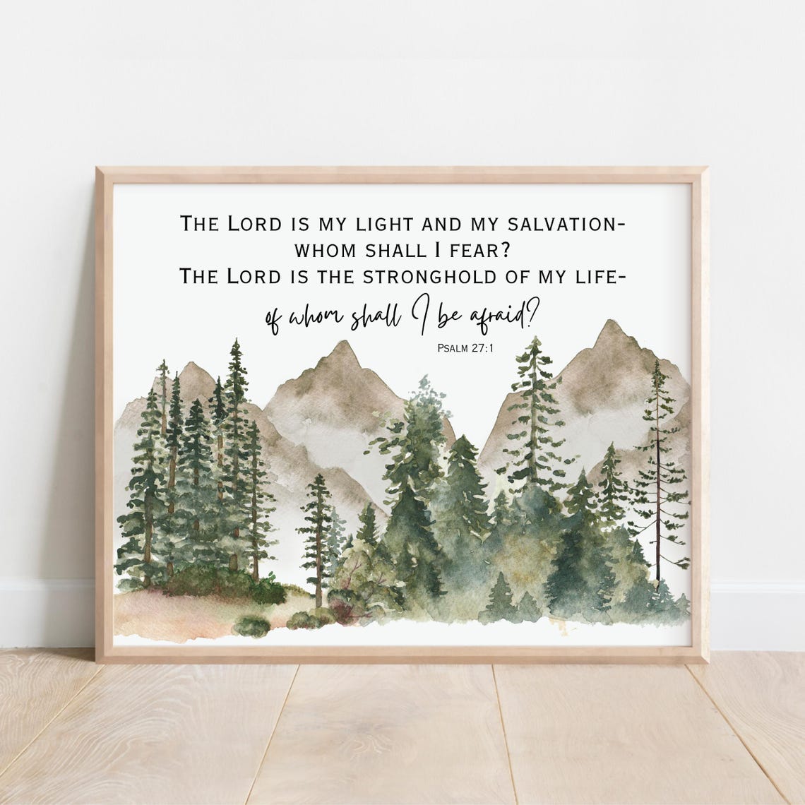 Psalm 27 1 Whom Shall I Fear Scripture Mountain Pines Watercolor Print