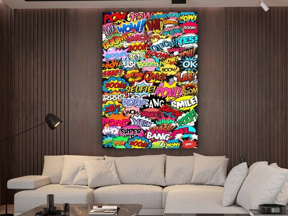 Comic Speech Bubbles Pop Art POW BOOM WOW Fun Colorful Wall Art