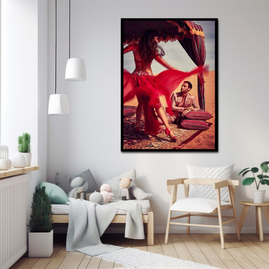 Red Dress Dancer Desert Tent Passionate Dance Painting Vibrant Wall Art - Image 3