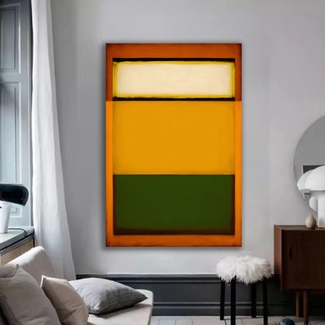Cream Gold Olive Green Color Field Rothko Style Abstract Poster