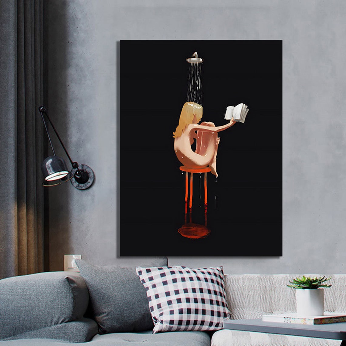 Little Girl Reading A Book In The Bathroom Abstract Woman Painting Pop Art Girl Art Bathroom Painting Bedroom Decor Abstract Girl Art - Image 3