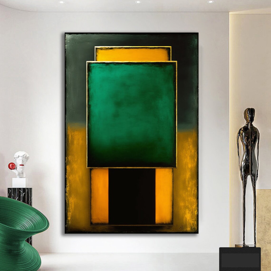 Geometric Emerald Gold Black Abstract Rothko Style Art Poster - Image 2