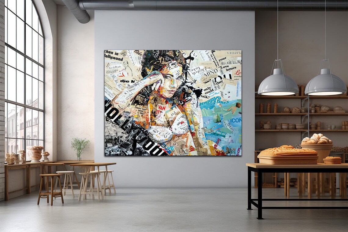 Hollywood Pop Collage Woman Portrait Newspaper Clipping Art Poster