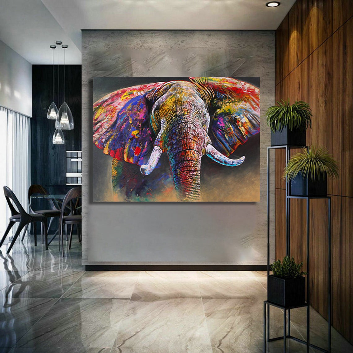 Colorful Abstract Elephant Portrait Painting Rainbow Wildlife Wall Art - Image 3