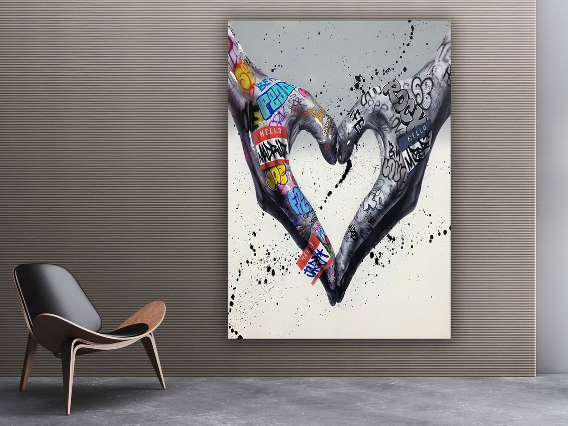 Bold Graffiti Tattooed Hands Heart Shape Urban Street Art Poster