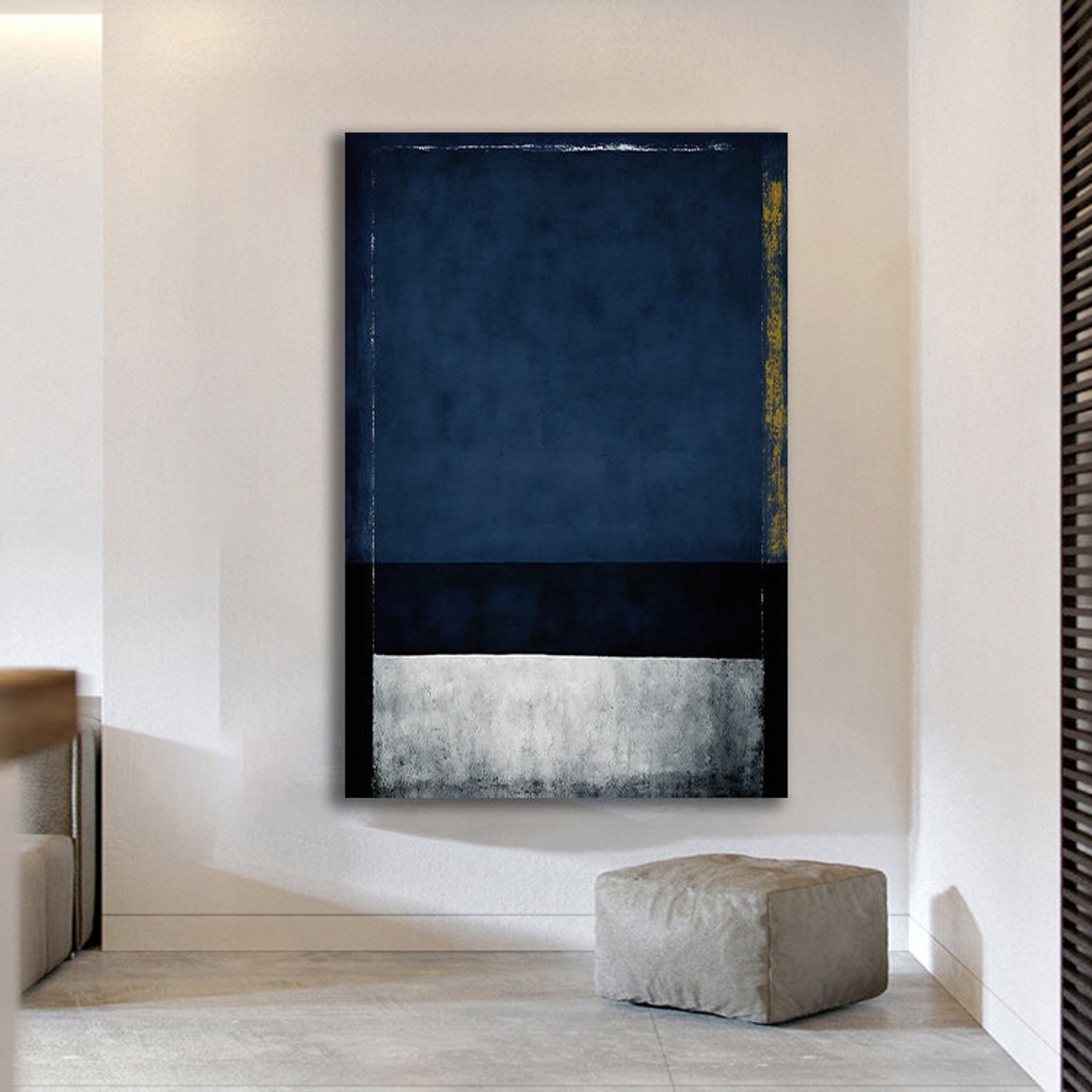 Rothko Style Navy Blue White Color Field Abstract Minimalist Wall Art - Image 3