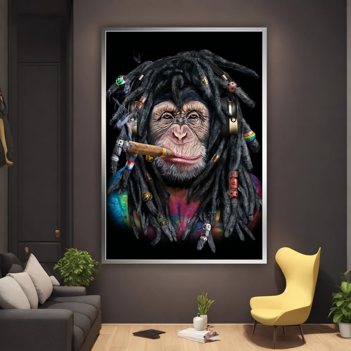 Hippie Monkey Painting, Rasta Hair Wall Art - Image 2