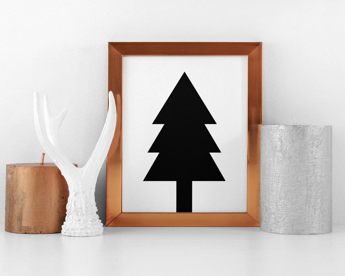 Black Pine Tree Minimalist Christmas Silhouette Holiday Wall Art - Image 2