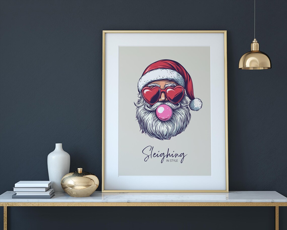 Sleighing In Style Cool Santa Heart Sunglasses Christmas Wall Art - Image 3