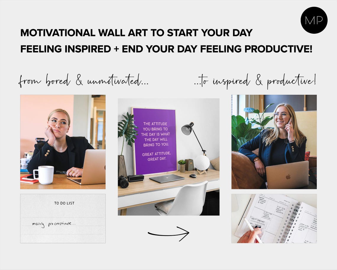 Great Attitude Great Day Purple Minimal Motivational Quote Poster - Image 2