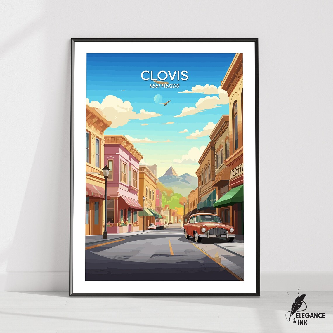 Clovis New Mexico Historic Downtown Street Vintage Travel Poster
