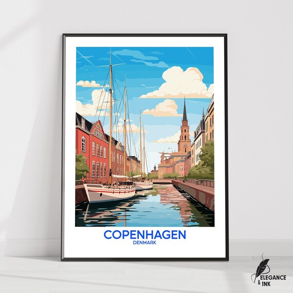 Copenhagen Postercopenhagen Travel Printcopenhagen Wall Artcopenhagen Decorillustrationwall Art Gift Ideawedding Anniversary