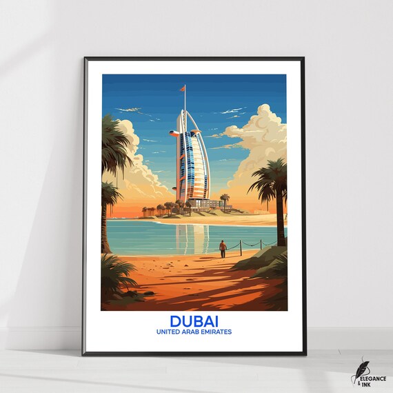 Dubai Travel Posterdubai Wall Decorillustration Of Dubaiunited Arab Emirates Arthome Decordubai Gift Ideawedding Anniversary