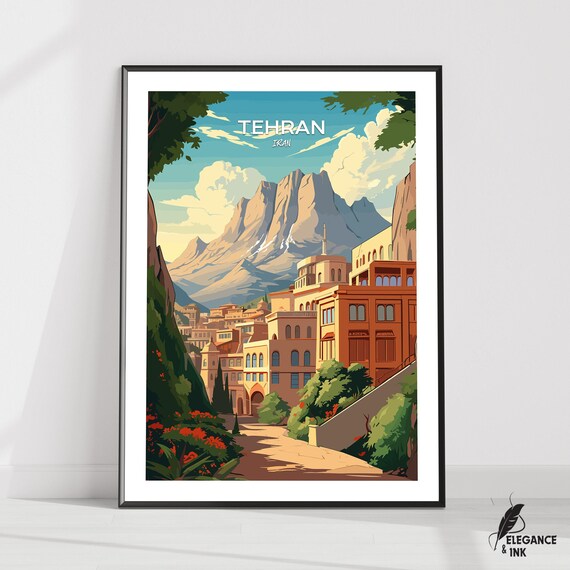 Tehran Wall Hanging Postertehran Flat Vector Illustration Canvasiran Handmade Wooden Frame And Unframed Colorful Vintage Gift