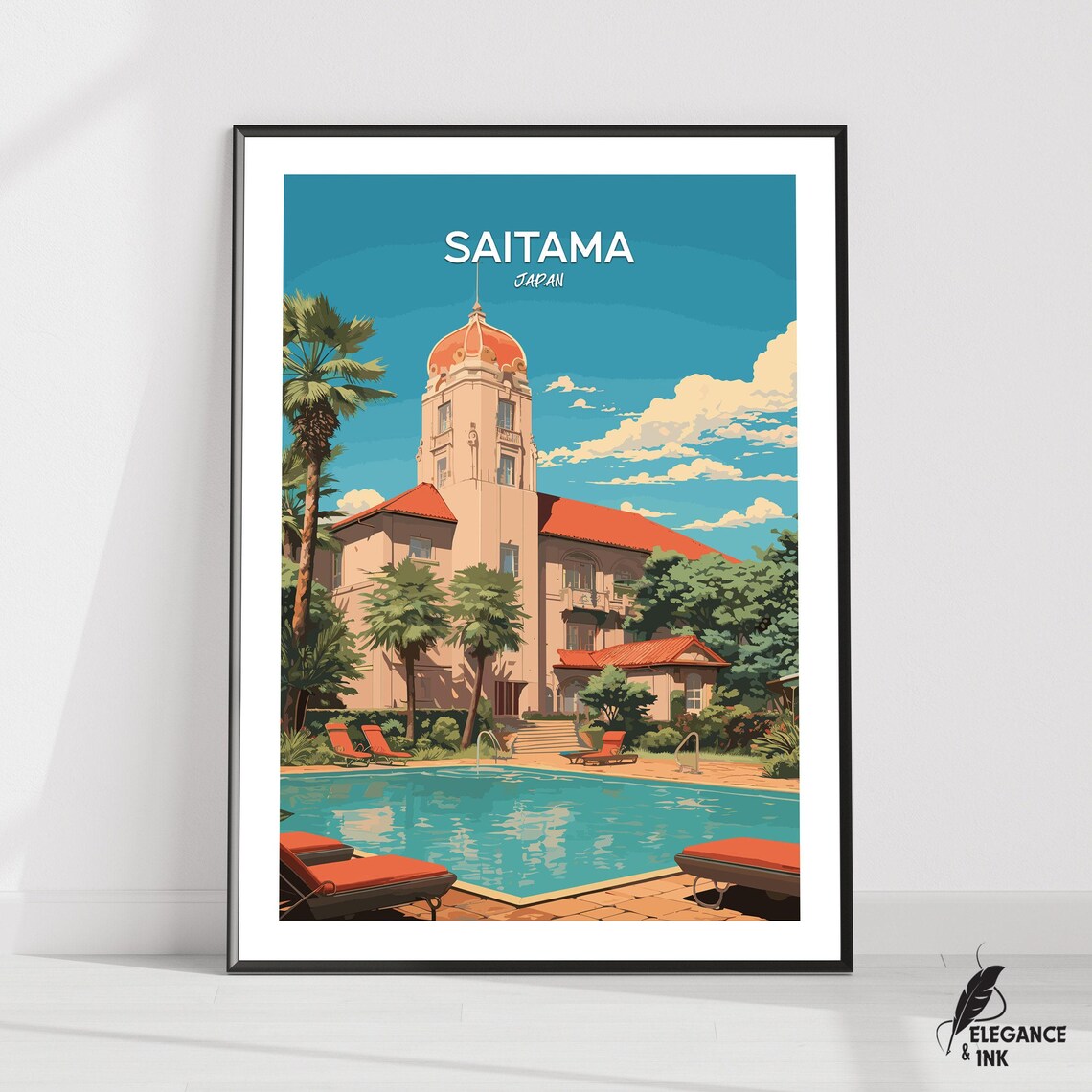 Saitama Japan Resort Pool Vintage Travel Wall Poster Art Edition