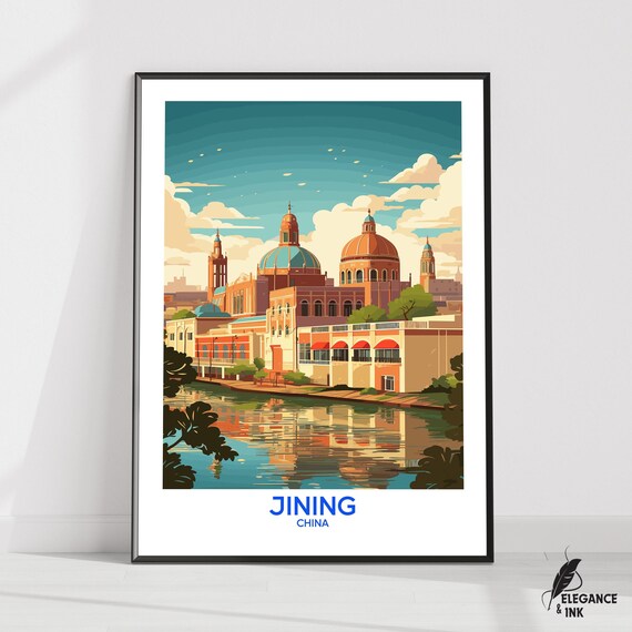 Jining Wall Hanging Posterjining Flat Vector Illustration Canvasshandong Handmade Wooden Frame And Unframed Colorful Vintage Gift