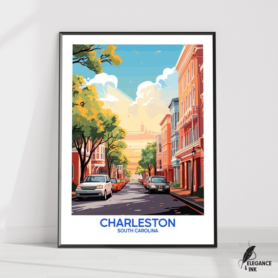 Charleston South Carolina Sunset Street Scene Vintage Travel Poster