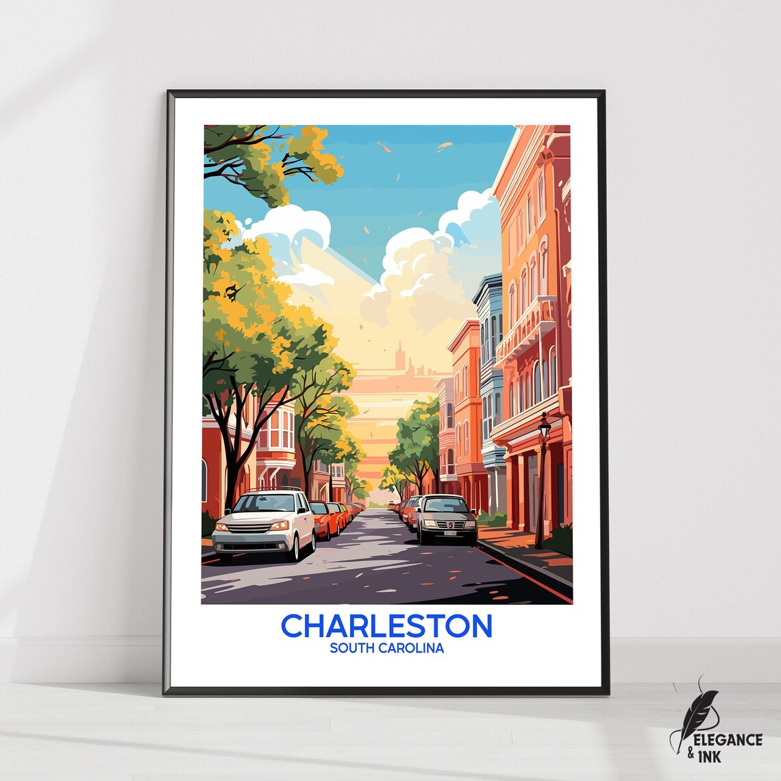 Charleston South Carolina Sunset Street Scene Vintage Travel Poster