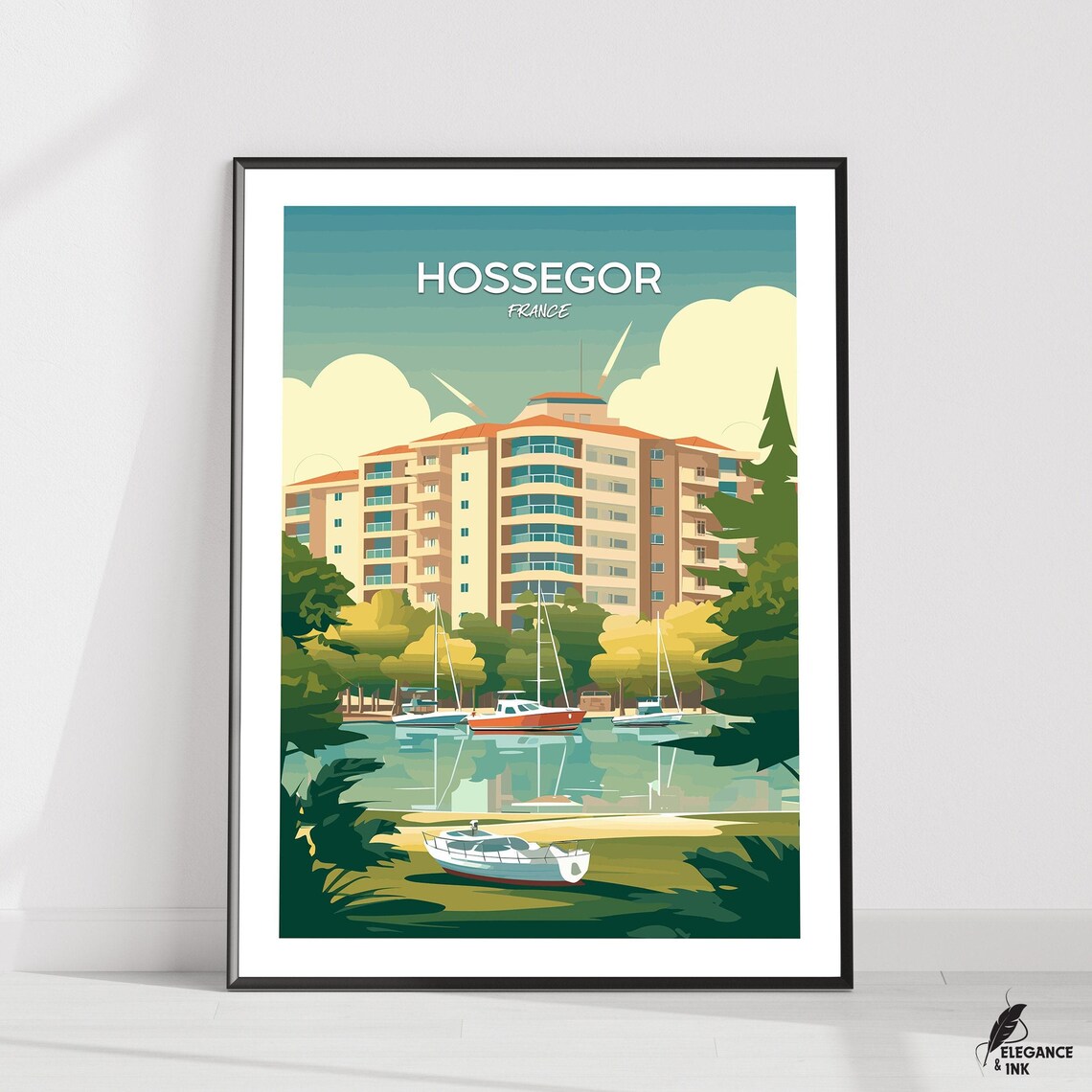 Hossegor France Marina Vintage Travel Poster Sky Text Edition