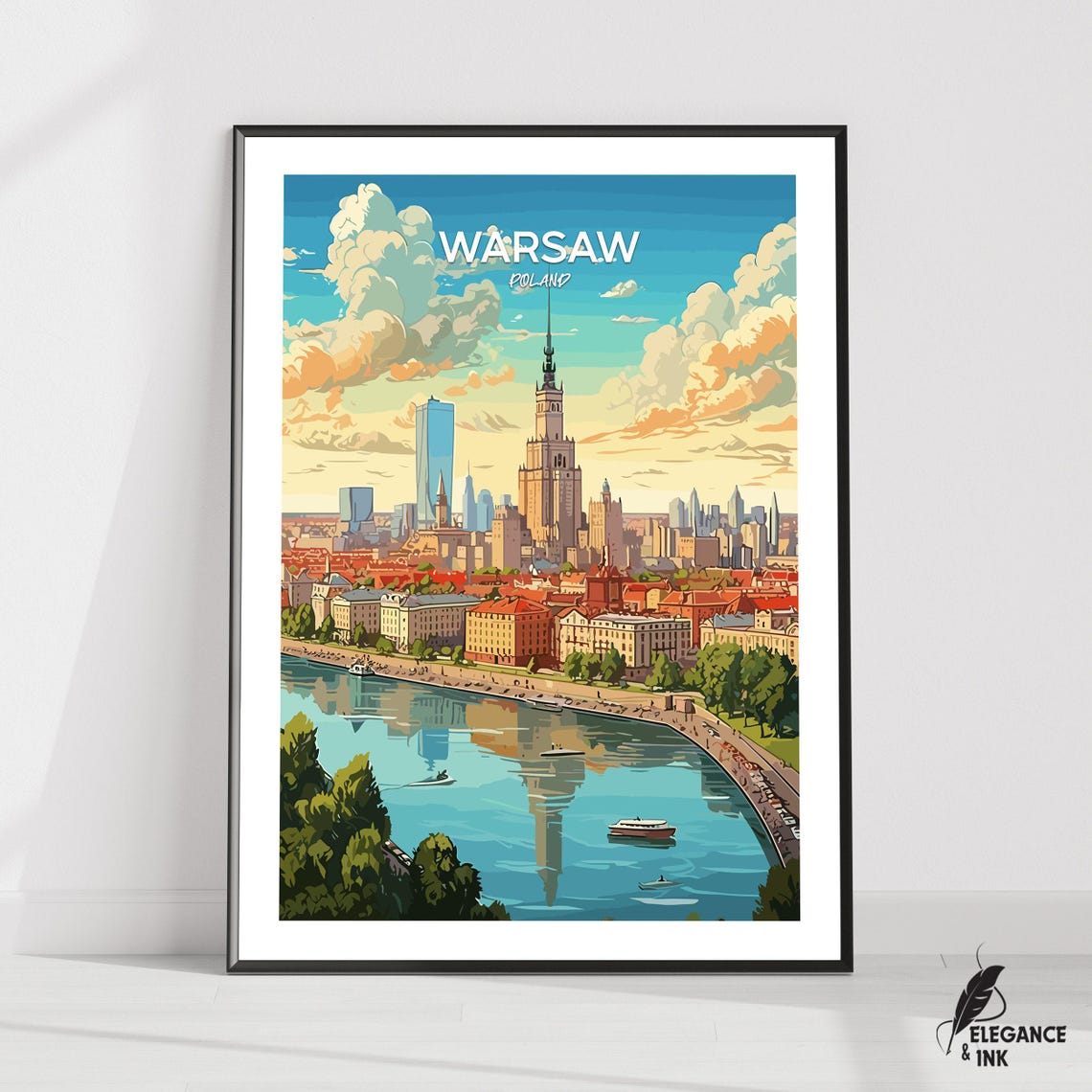 Warsaw Printwarsaw Travel Posterwarsaw Artworkwarsaw Canvaswarsaw Wall Decorwarsaw Home Vintage Paintingwarsaw